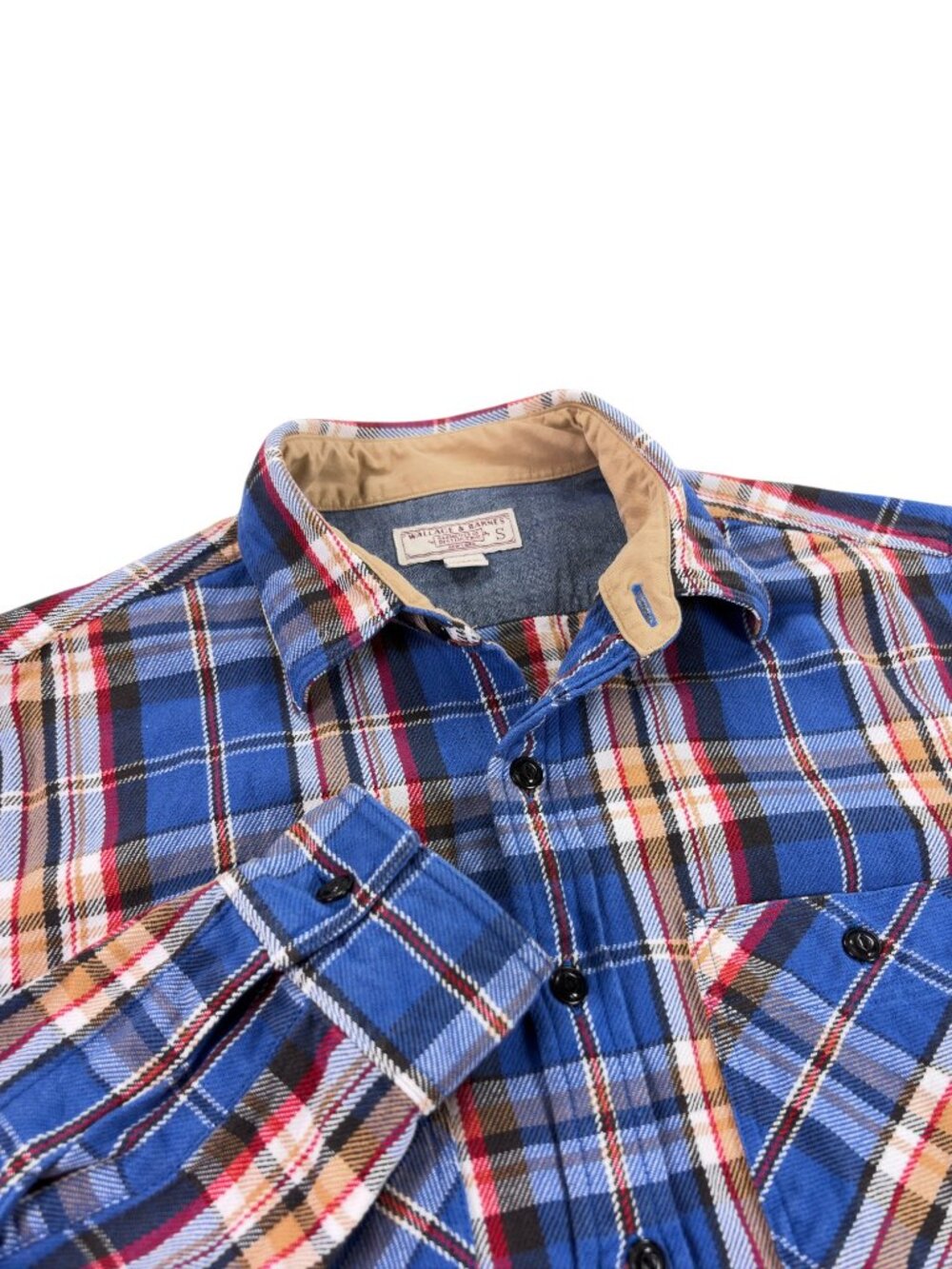 J. CREW Wallace & Barnes Flannel Shirt Mens Size S SLIM FIT Blue Plaid